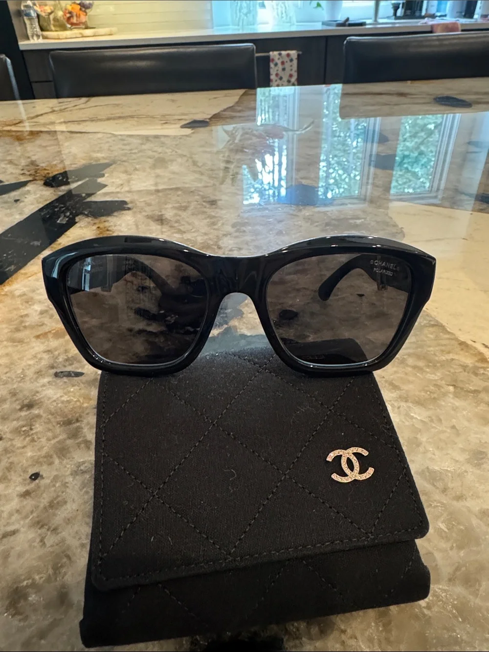 CHANEL Black foldable Sunglasses with CC Logo